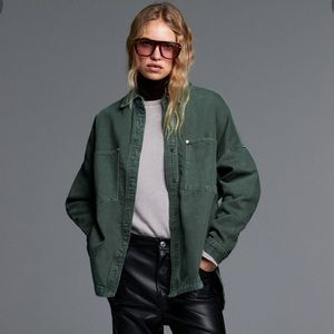 Zara Pocked Denim Overshirt in Olive Green